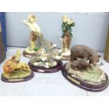 Five resin models of animals and figures, Leonardo Collection and others **PLEASE NOTE THIS LOT IS