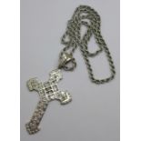 A large silver cross pendant and chain, 44g, cross 50mm x 75mm