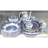 Enoch Wedgwood coffee set (lacking lid), dinner plates, etc., and Ridgway blue and white bowls **