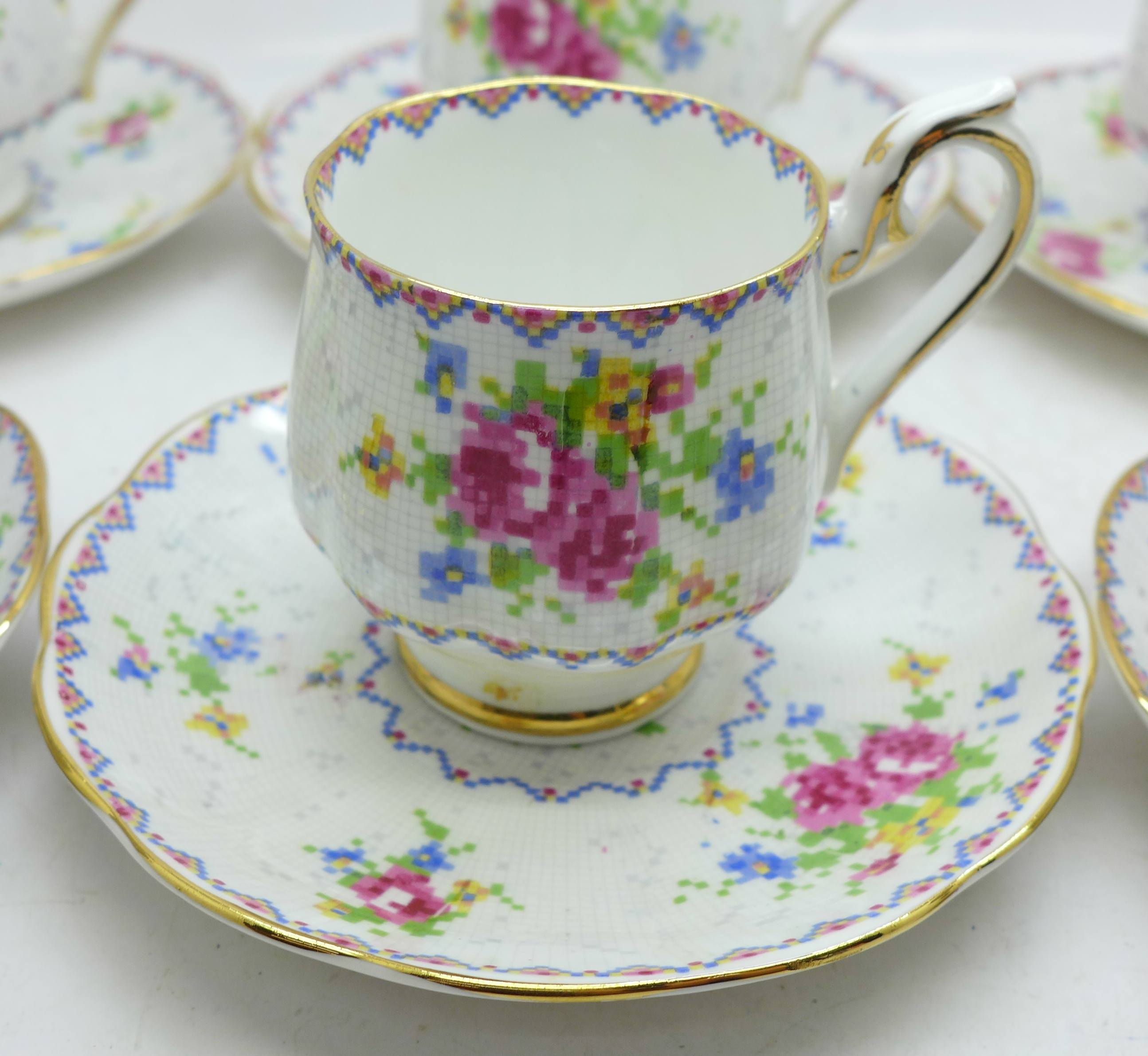 A Royal Albert Petit Point Chintz pattern demitasse cups and saucers - Image 2 of 4