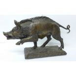 A bronze model of a wild boar, signed T Carter under the base, 33cm, 4.62kg