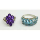 A silver and topaz ring and a silver and amethyst ring