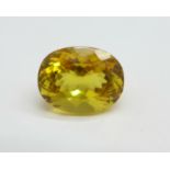 An unmounted citrine stone, 8.30 carat weight