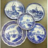 Five blue and white Delft plates/chargers **PLEASE NOTE THIS LOT IS NOT ELIGIBLE FOR POSTING AND