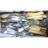 Two sets of fish knives and forks and other plated cutlery