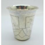 A Russian silver beaker or shot measure, marked 84, 33g, 57mm