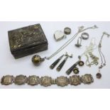 Silver and other jewellery in an oriental jewellery box