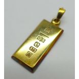 A 9ct gold ingot pendant, 8.3g, 25mm