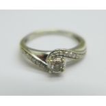 A 9ct white gold and diamond ring, 2.2g, L