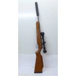 A Hammerli ArmeX .22 calibre air rifle with sight, silencer and soft case