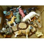 A collection of animal and bird figures, including Beswick birds, most a/f, a Beswick display stand,