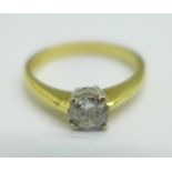 An 18ct gold, diamond solitaire ring, approximately 0.5carat diamond weight, 2.9g, L