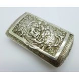 A Victorian 925 silver snuff or tobacco box, with embossed decoration and gilt interior, width