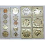 Four US coin sets, one dollar missing and an 1899 Hong Kong Ten Cents coin