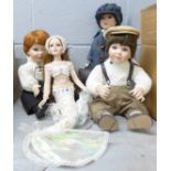 Four porcelain dolls including two limited edition and Mermaid **PLEASE NOTE THIS LOT IS NOT