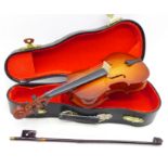 A miniature model of a double bass, 18cm, cased