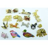 A collection of animal brooches
