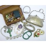 Costume jewellery and a plated purse