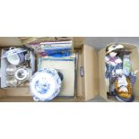 Two Promenade Collection dolls, two blue and white tureens, a three piece plated tea service, LP
