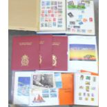 Stamps; box of albums, covers, year packs, etc., includes three Isle of Man year books (92, 93 and