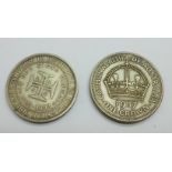 A 1937 Australian crown coin and a Portuguese 1898 400th Anniversary 1000 Reis coin