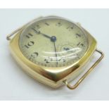 A gentleman's rolled gold Tavannes wristwatch, lacking button, 41mm case
