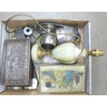 Two boxes, an alabaster table lamp base, vesta case, goblet, etc. **PLEASE NOTE THIS LOT IS NOT