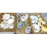 Three boxes of assorted china and glass, a chamber pot, model of an eagle, Lilliput Lane cottage,