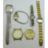 Four Rotary wristwatches and two Everite wristwatches