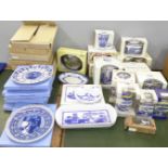 A collection of Ringtons blue and white tea wares, caddies, tea for one set, mugs, place mats, etc.,