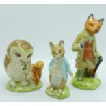 Three Beatrix Potter figures, Royal Albert Mr Tod and Johnny Townmouse and Beswick Old Mr Brown