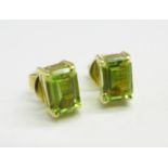 A pair of 14ct gold and peridot earrings, 3g