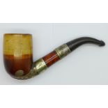 A pipe, with white metal mounts, cased, stem repaired, case a/f