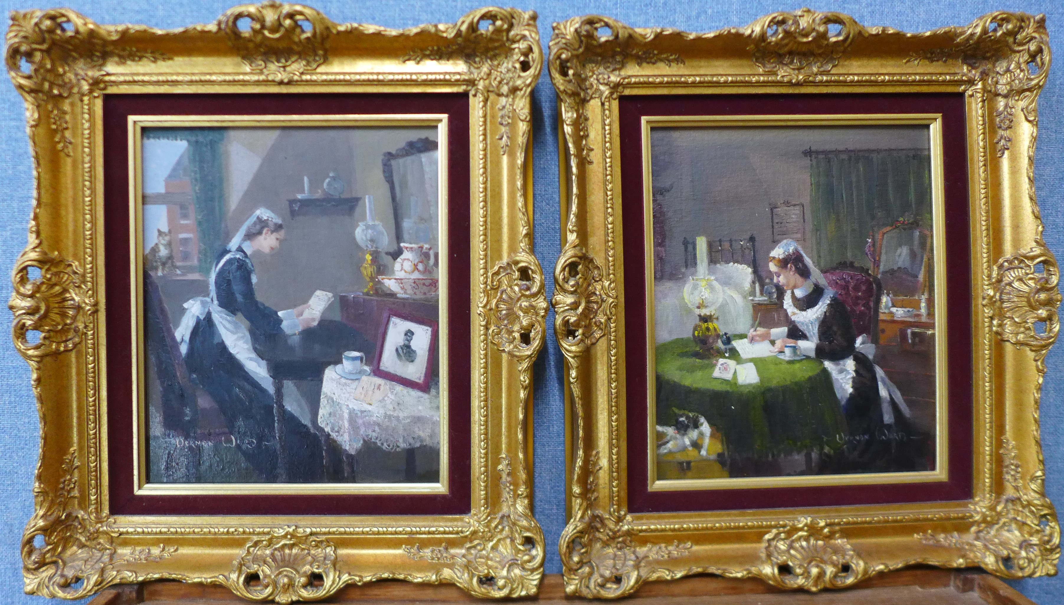 Vernon Ward (1905-1985), a pair of oils, one depicting a maid reading a letter from her Boer War - Image 3 of 5