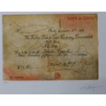 Alberto Galvez Gimenez, Cheque Tzanck after Marcel Duchamp, signed limited edition etching and