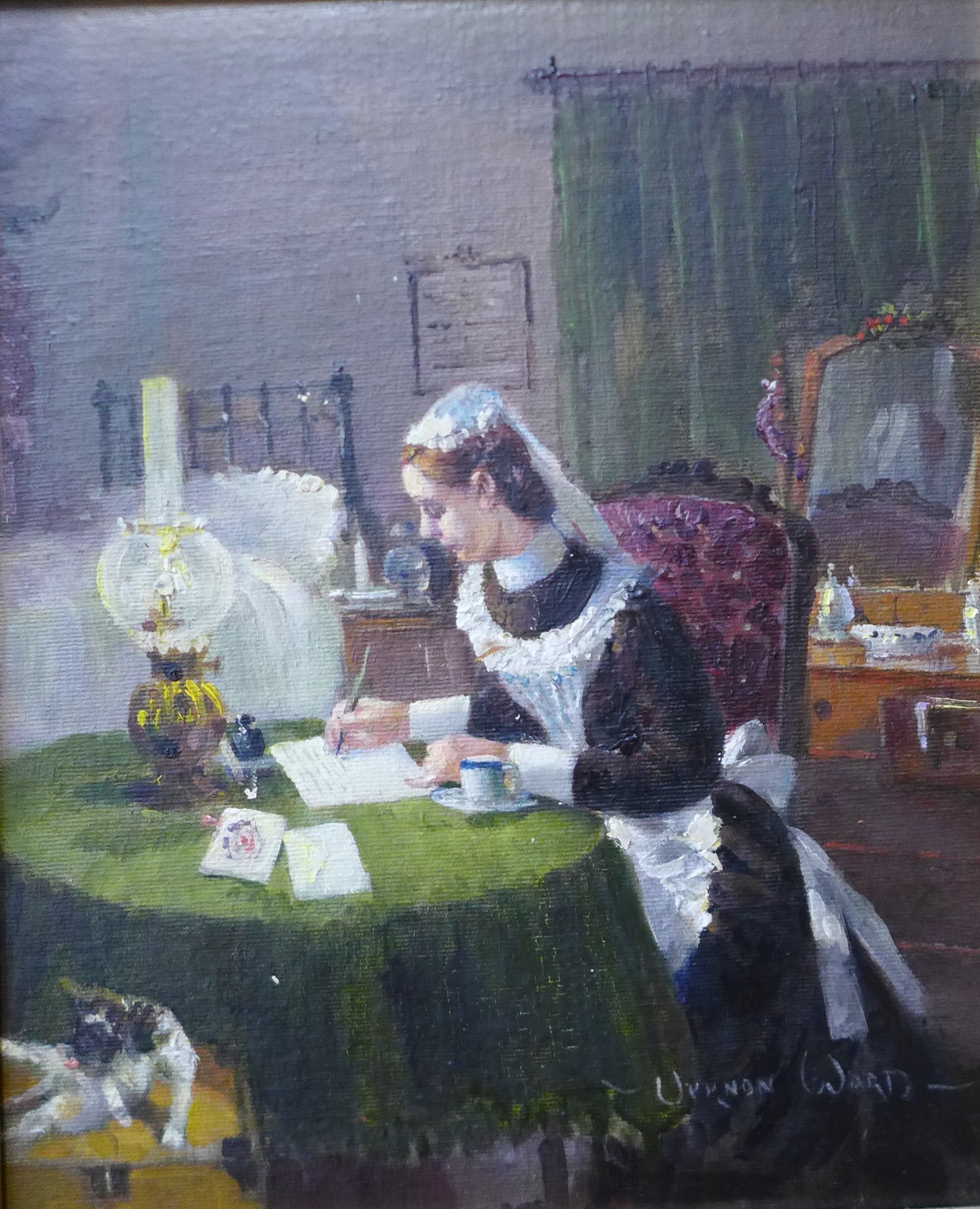 Vernon Ward (1905-1985), a pair of oils, one depicting a maid reading a letter from her Boer War - Image 2 of 5