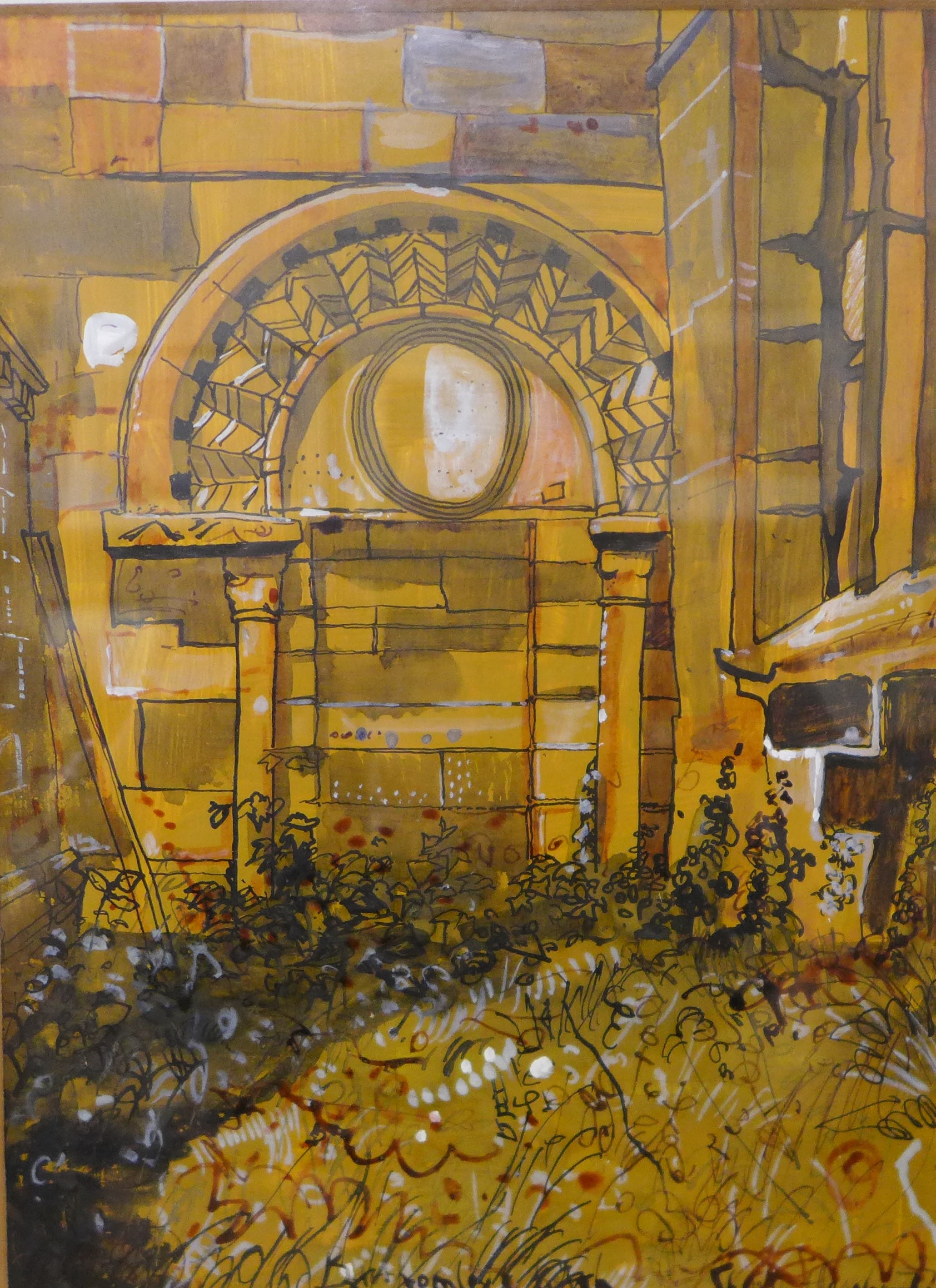 British School (20th Century), architectural archway, mixed media, 28 x 20cms, framed