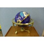 A gemstone and gilt metal terrestrial globe with compass