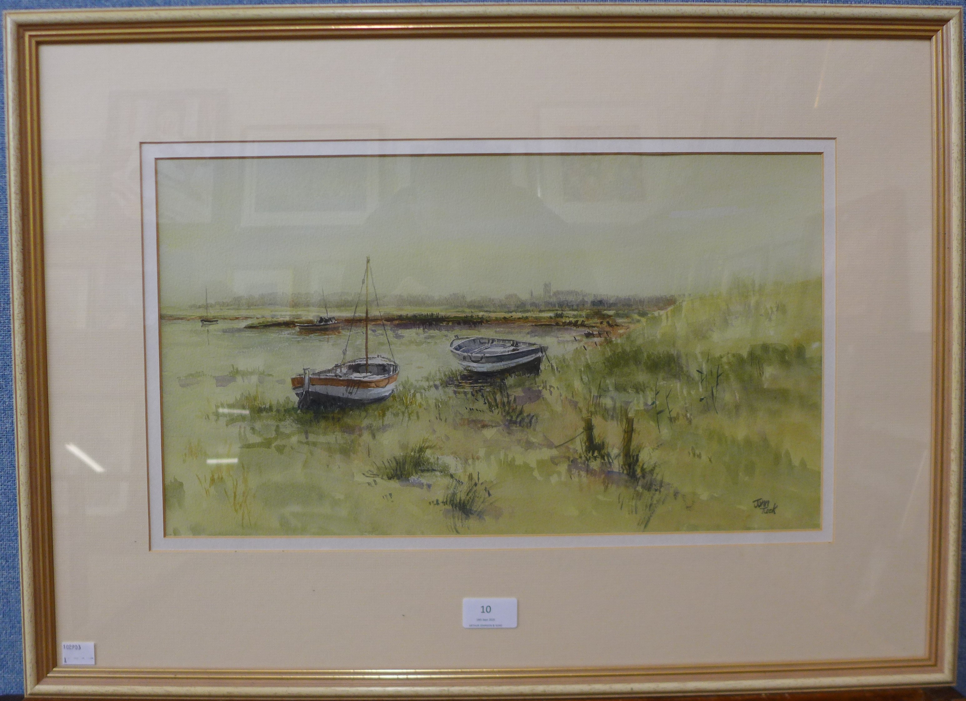 John Tuck, Morston Marsh, watercolour, 26 x 46cms, framed - Image 2 of 2