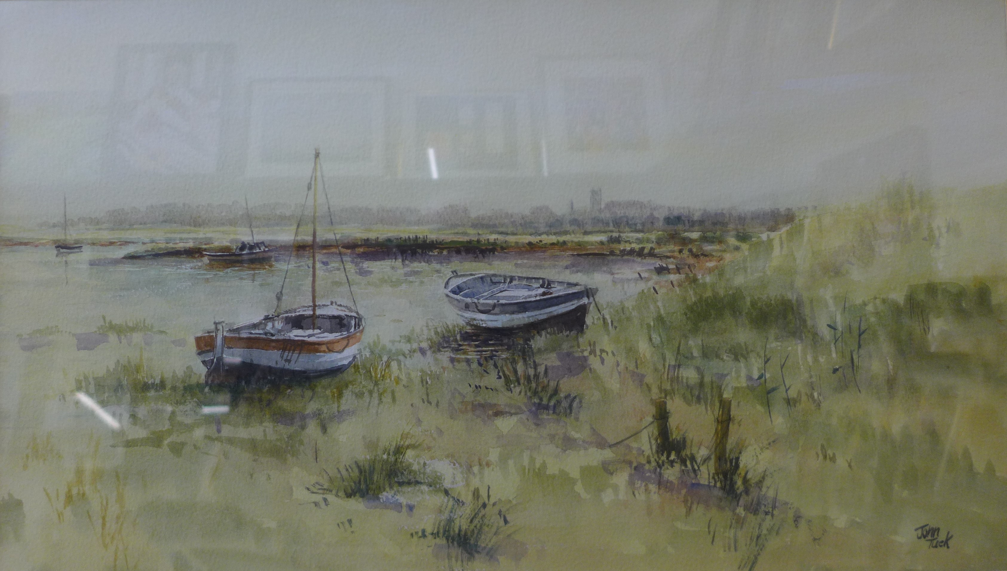 John Tuck, Morston Marsh, watercolour, 26 x 46cms, framed