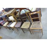 Seven assorted chairs and a mahogany single bed