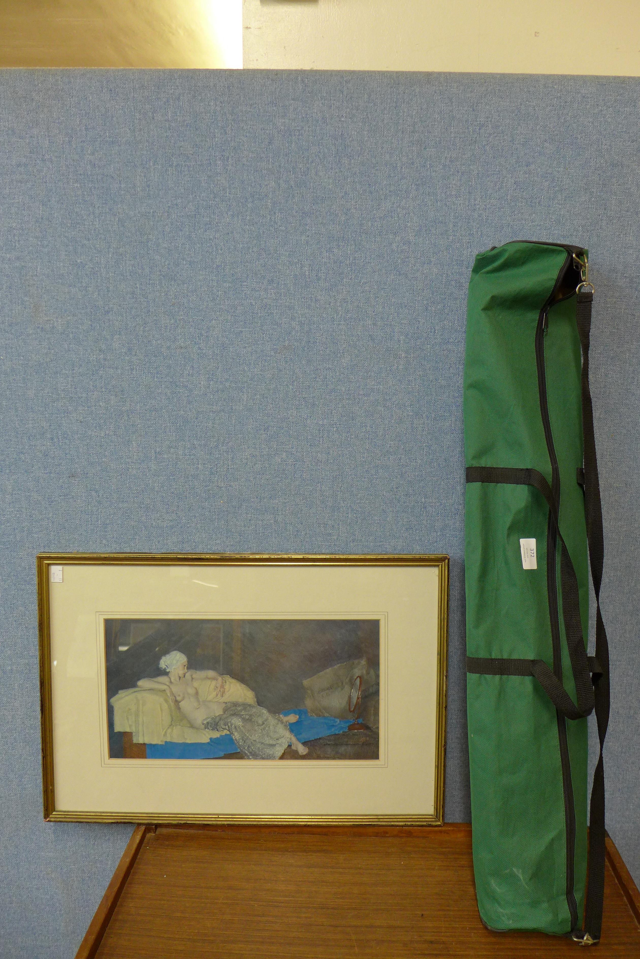 A Sir William Russell Flint print and an easel