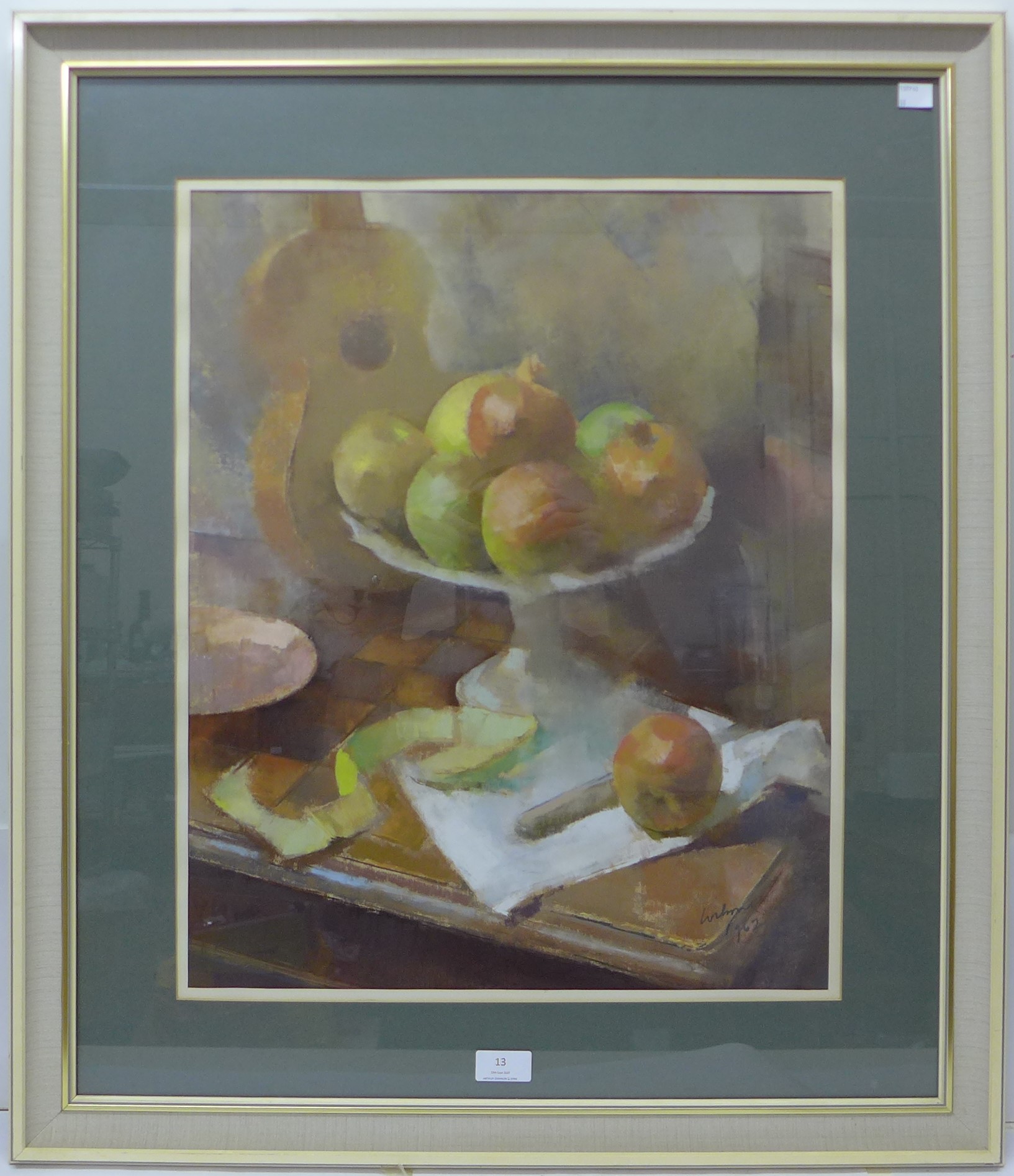 * Wilson, Post-Impressionist still life of apples, mixed media on board, 55 x 44cms, framed - Image 2 of 3