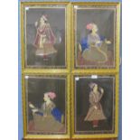 Indian School, set of four portraits, gouache on silk, 44 x 30cms, framed