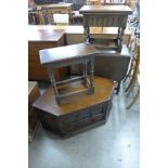 An oak drop-leaf table, an oak stool and two others