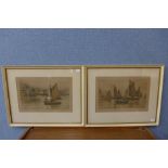 A pair of Henry G. Walker etchings, fishing scenes, a John Sibson limited edition print, etc.