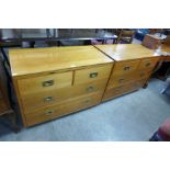 A pair of beech campaign style chests of drawers