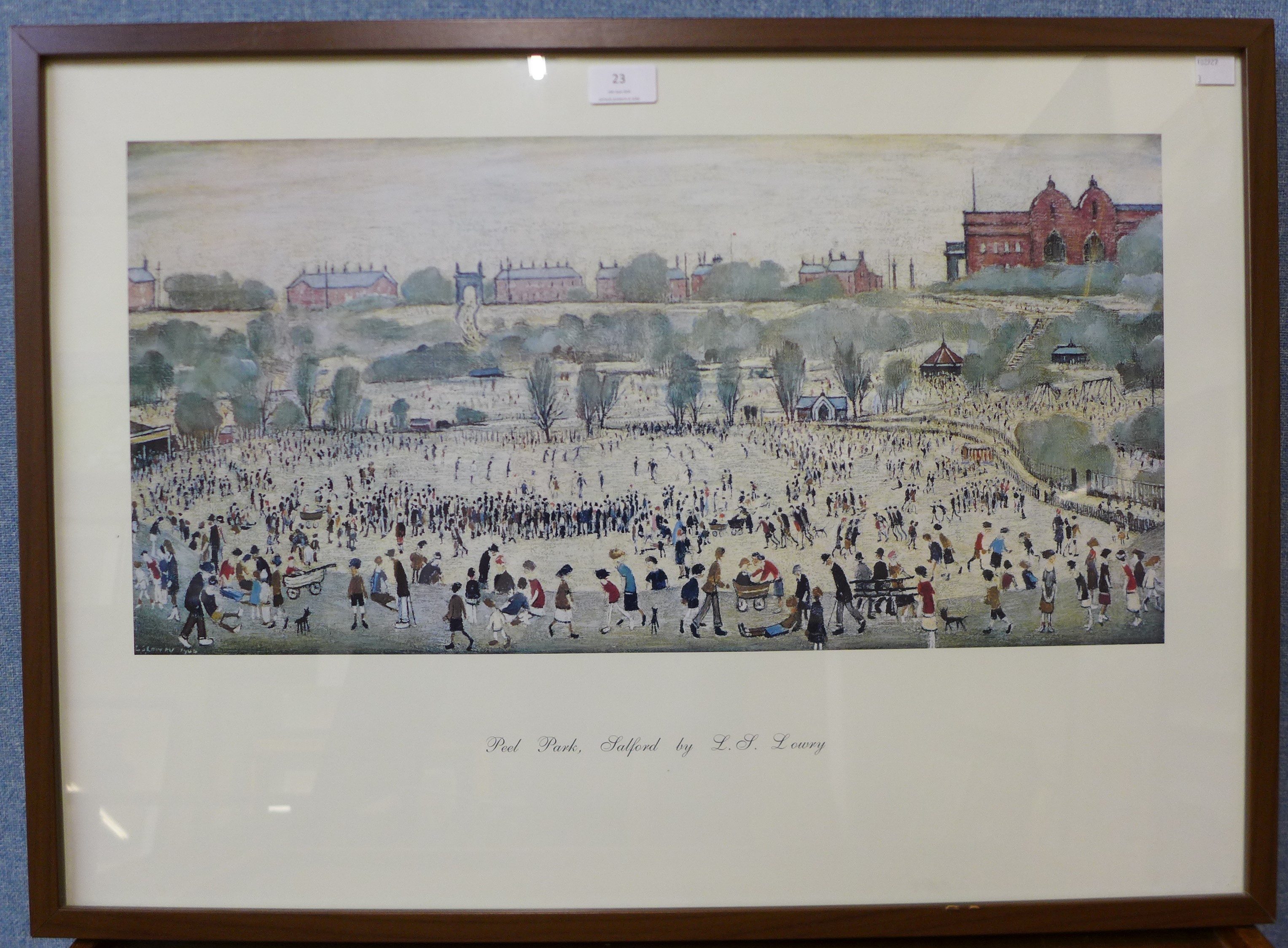 A L.S. Lowry print, Peel Park, Salford, 29 x 59cms, framed