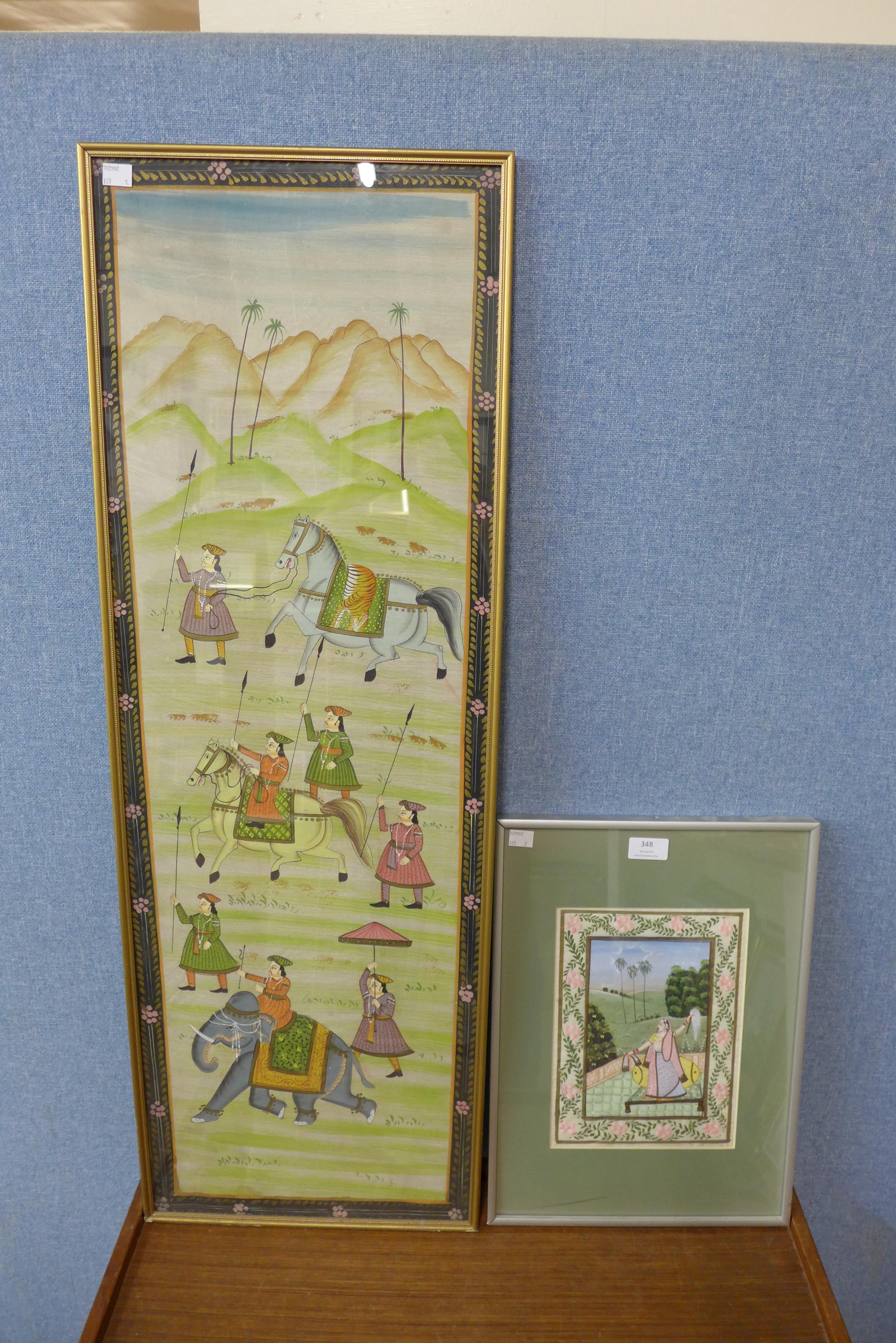 Two Indian School paintings on silk, both framed