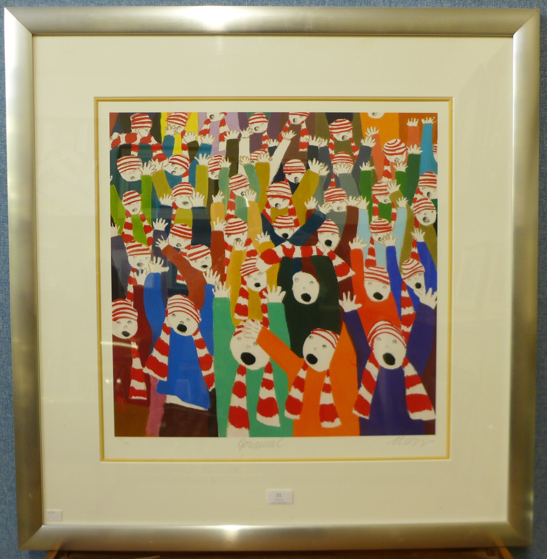 A signed Mackenzie Thorpe (b. 1956) limited edition print, Goooaal, no. 163/495, framed - Image 2 of 2